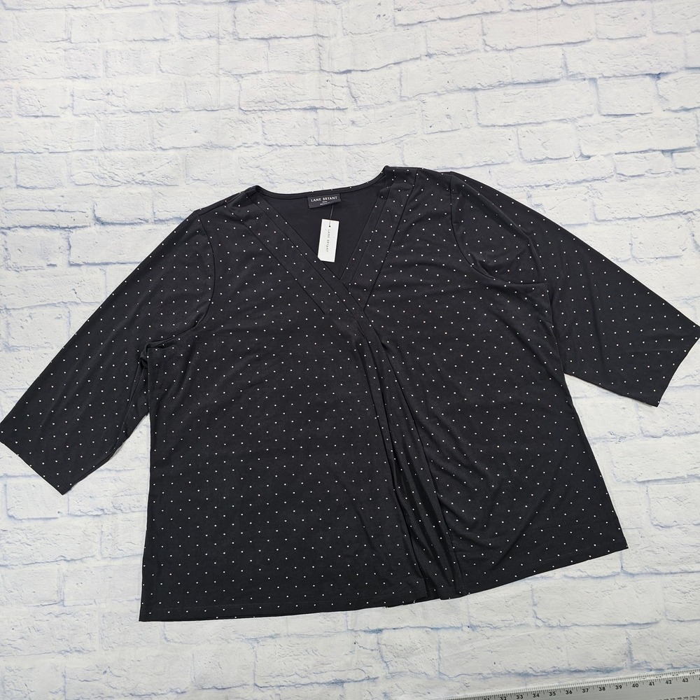 Lane Bryant Wrap Front Top Women 26/28 Black Polka Dot Plus Size Blouse